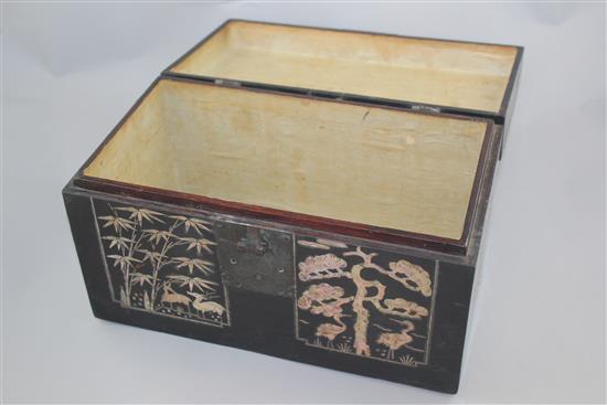 A Korean black lacquer and abalone inlaid rectangular box, 19th century, 30.5cm